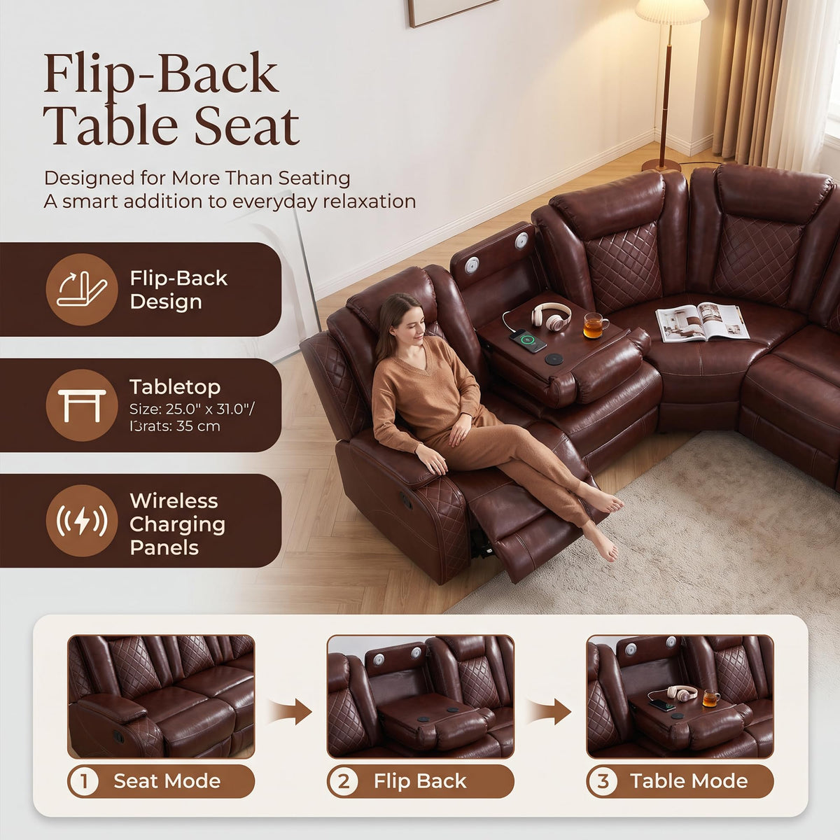 PU Leather Power Recliner Sectional, L-Shape Reclining Couch