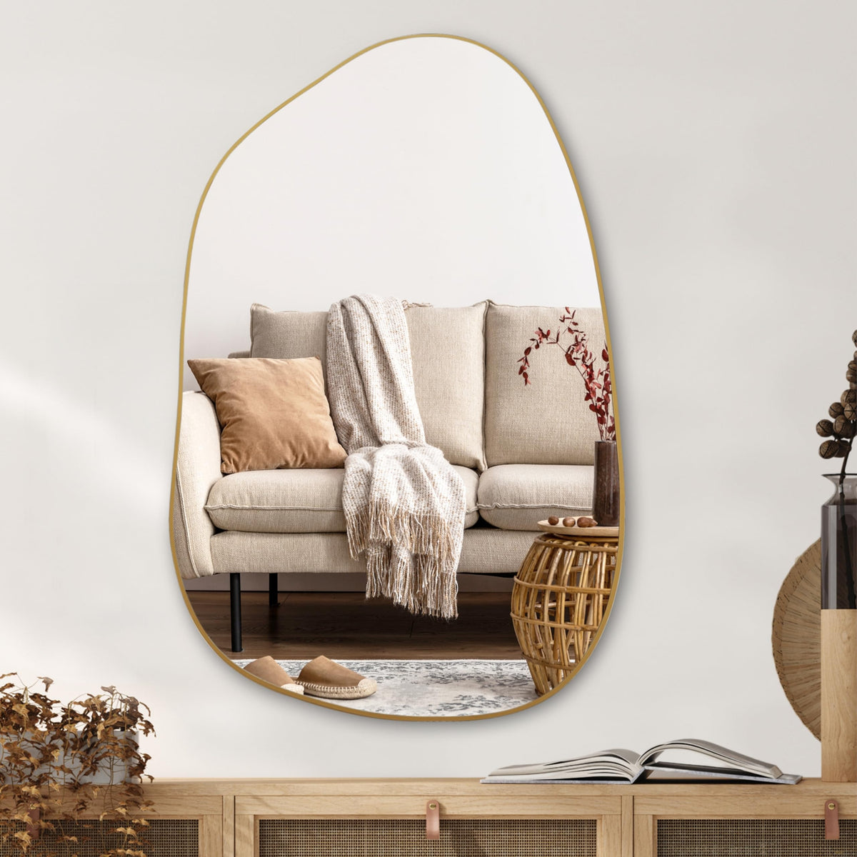 Irregular Wall Mirror Asymmetrical Mirror, 40''x26'' Gold Mirror Bedroom Living Room Entryway, Decorative Modern Wall