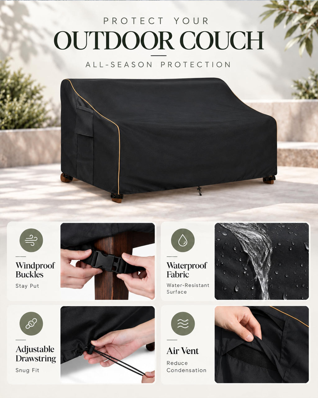 Patio 3-Seater Sofa Cover, Outdoor Couch Cover Fits up to 79W x 38D x 35H Inches, 100% Waterproof Heavy Duty Patio