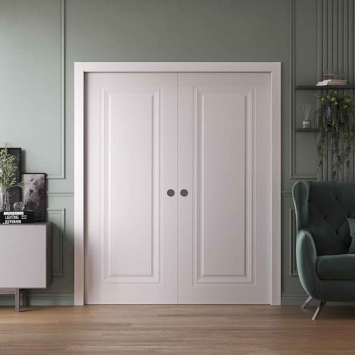 Sliding Double Pocket Doors 64 x 84 inches | Base 7111 White | Kit Rail Hardware | Solid Wood Interior Bedroom Doors