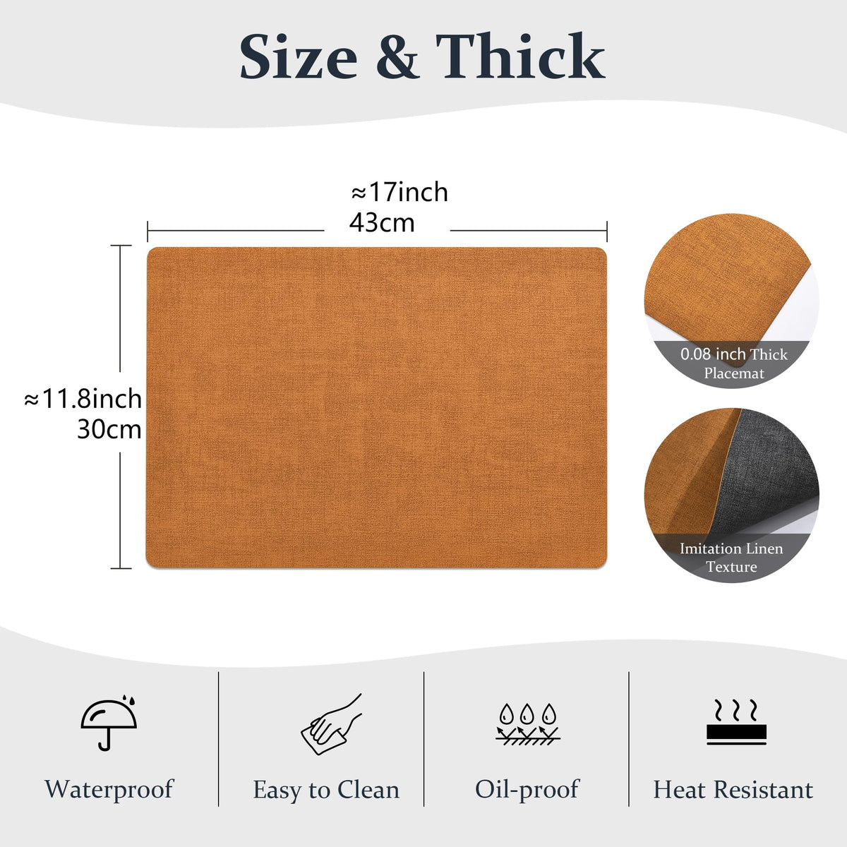 Faux Leather PU Placemats Set of 8 (Orange Grey,11.8" x 17")