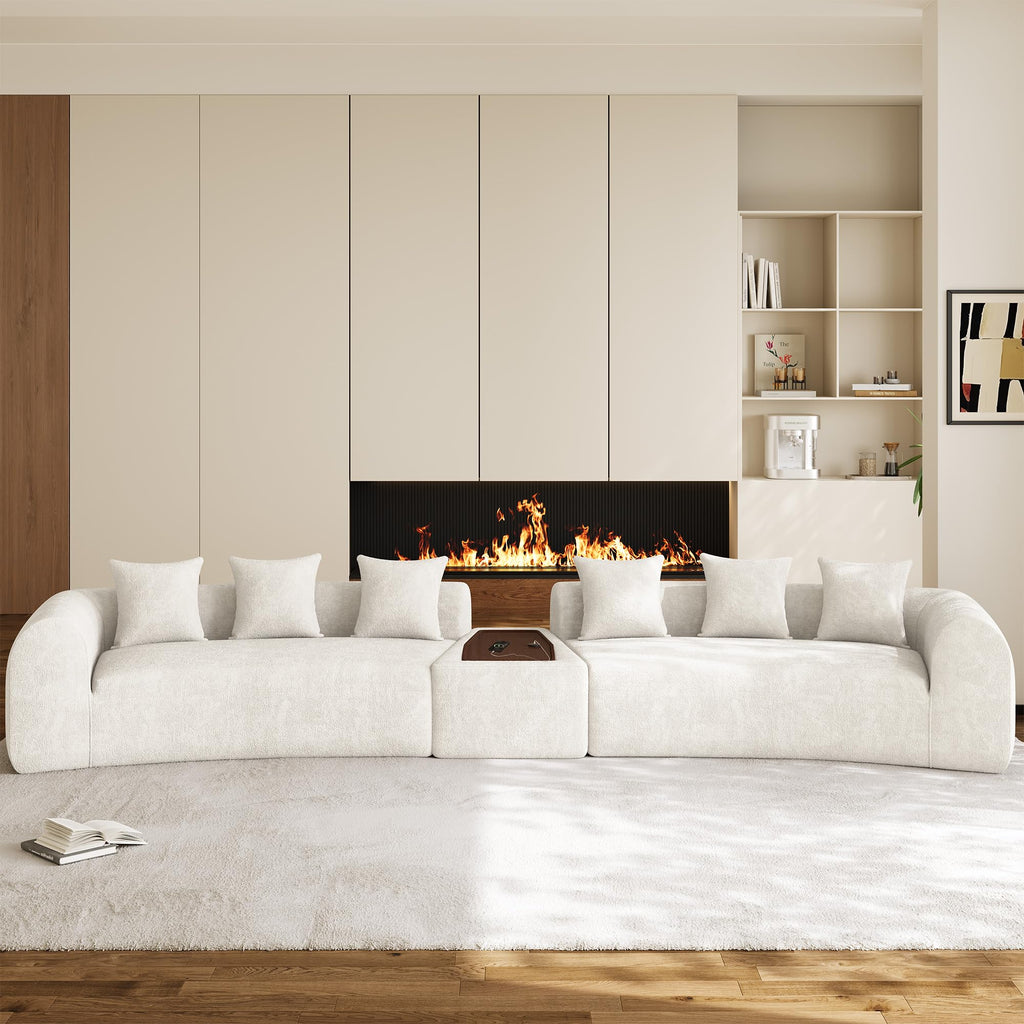177" Oversized Curved Sectional Sofa, Chenille Cloud Couch, Beige