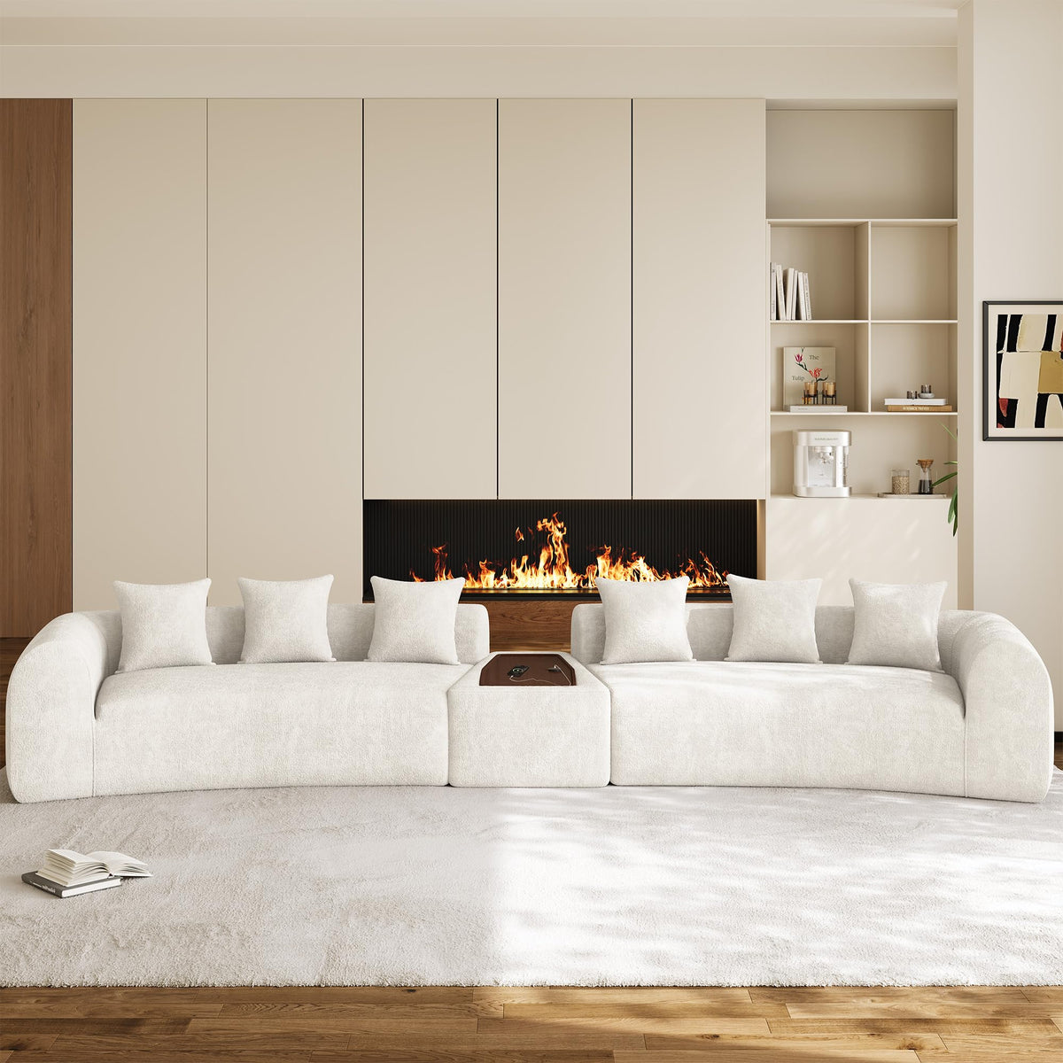 177" Oversized Curved Sectional Sofa, Chenille Cloud Couch, Beige