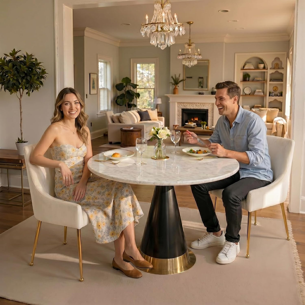 Dining Chairs Set of 4, Modern Velvet Dining Chairs with Gold Metal Legs, Upholstered High Back Kitchen Chairs with