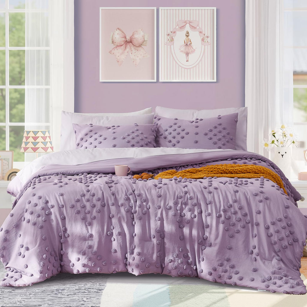 Comforter Set - 7 Pieces Pom Tufted Bed in a Bag Bedding Set
