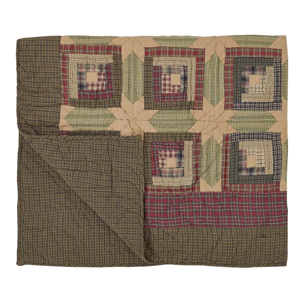 Tea Cabin Throw Quilted 60x50 Log Cabin Country Rustic Lodge Design, Moss Green and Deep Red