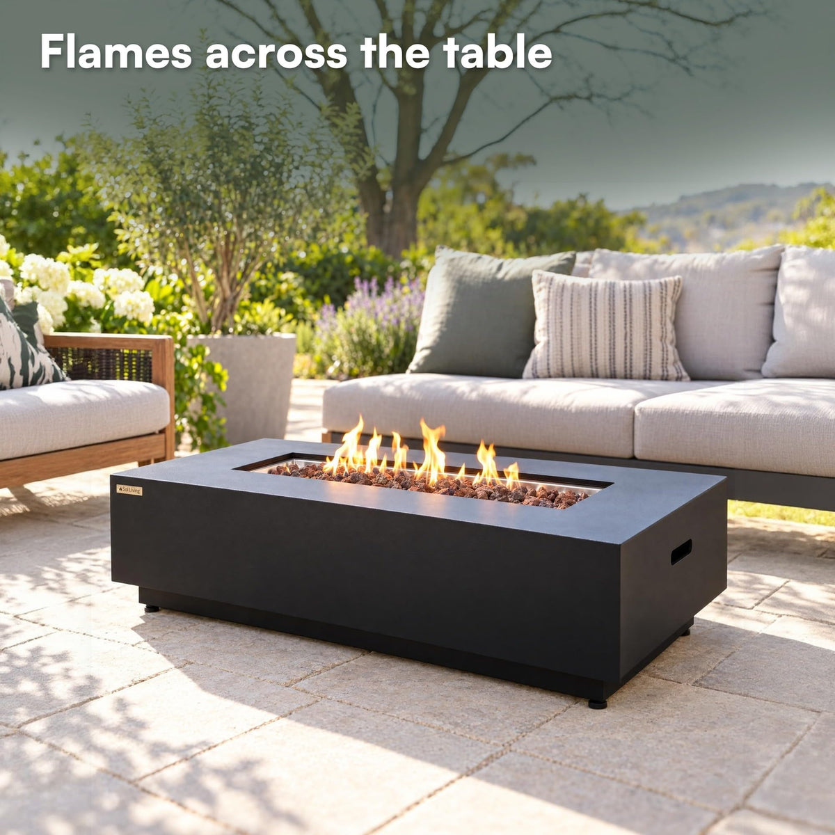 Westwood Fire Table Outdoor Fire Pit 50" x 26" Rectangular Propane Firepit Includes Lava Rocks 50, 000 BTUs Outdoor