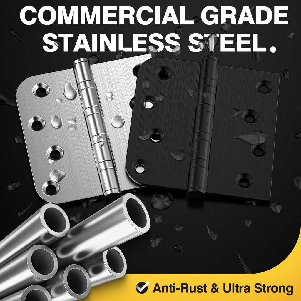Ball Bearing Door Hinges, 4 x 4 Inches Door Hinges, Square and 5/8'' Radius Corner, Heavy Duty Stainless Steel