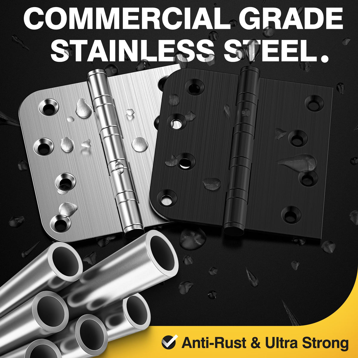Ball Bearing Door Hinges, 4 x 4 Inches Door Hinges, Square and 5/8'' Radius Corner, Heavy Duty Stainless Steel