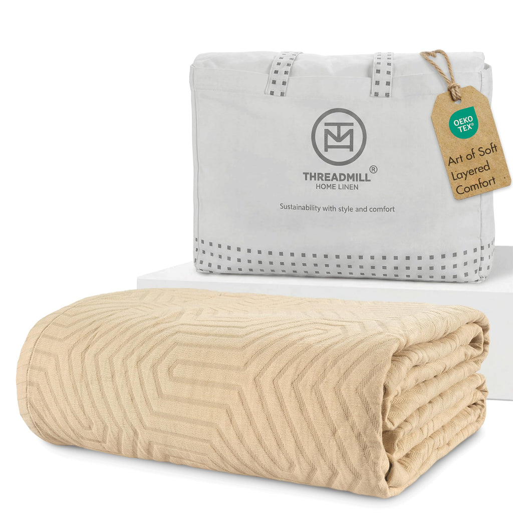 Luxury Cotton Blankets for Queen Size Bed | All-Season 100% Cotton Queen Size Blanket | Aster Jacquard Cozy