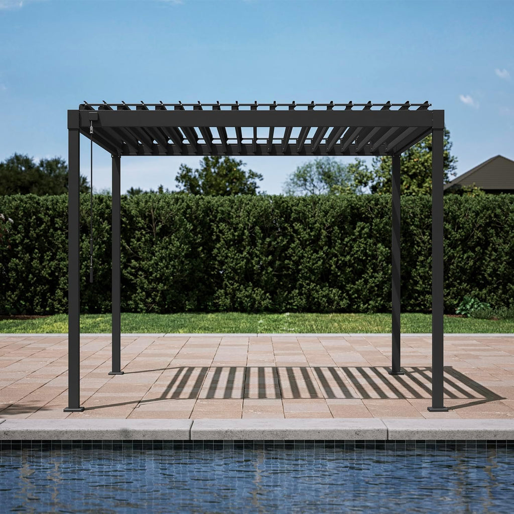 80S Louvered Pergola 10' x 10', Modern Style with Adjustable Louvers Roof, Garden, Easy Assembly, Durable, Charcoal