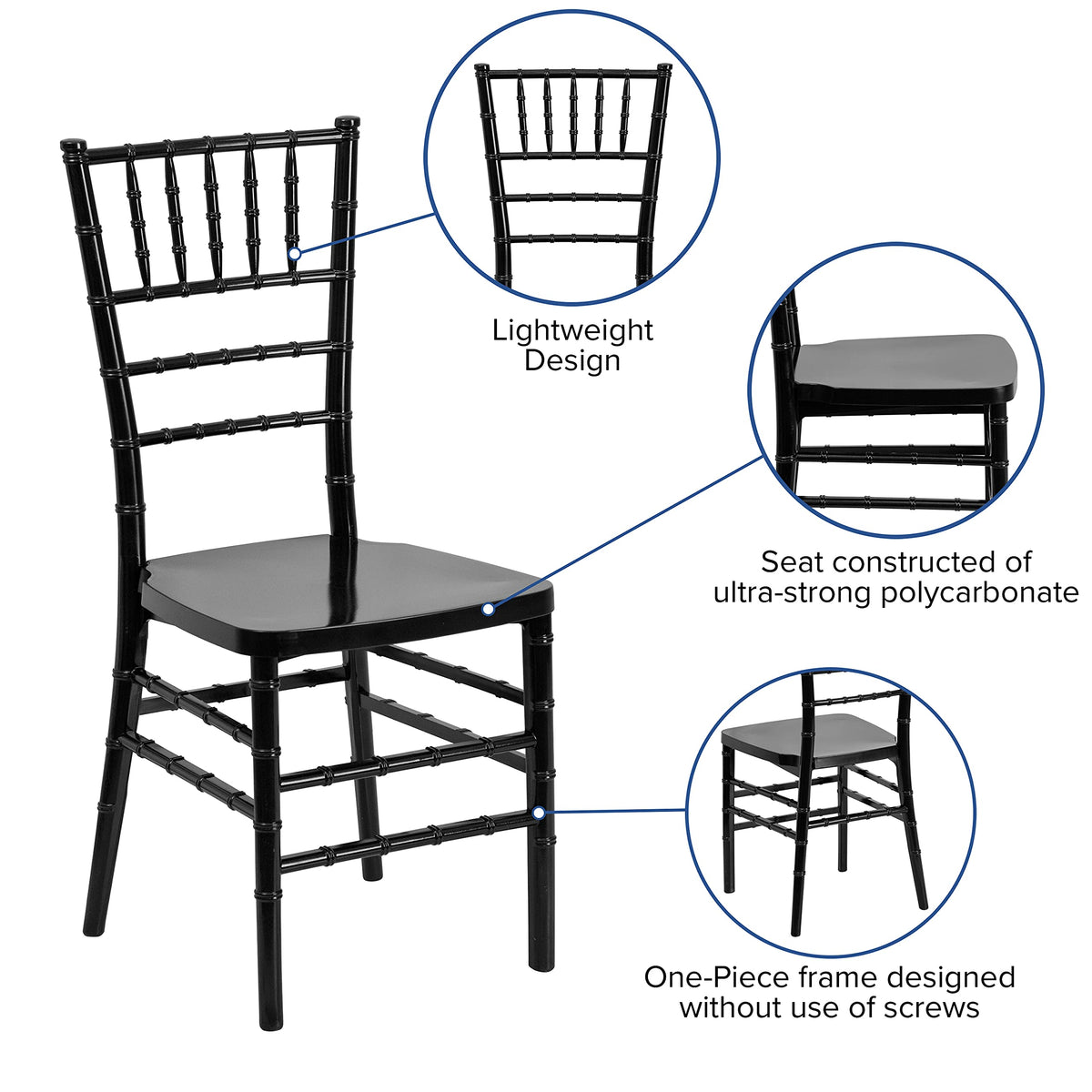 PREMIUM Series Black Resin Stacking Chiavari Chair