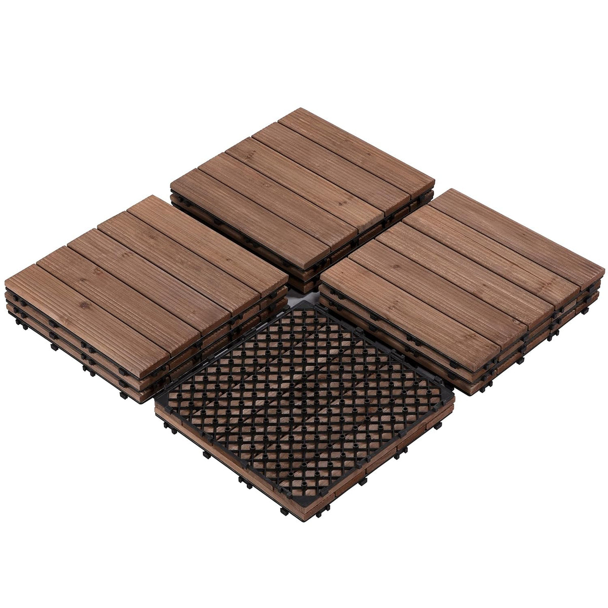 12 x 12in Patio Tiles Wood Floor Deck Tiles Interlocking Wooden Composite Decking Floor Tiles Outdoor for Garage Patio (11PCS)