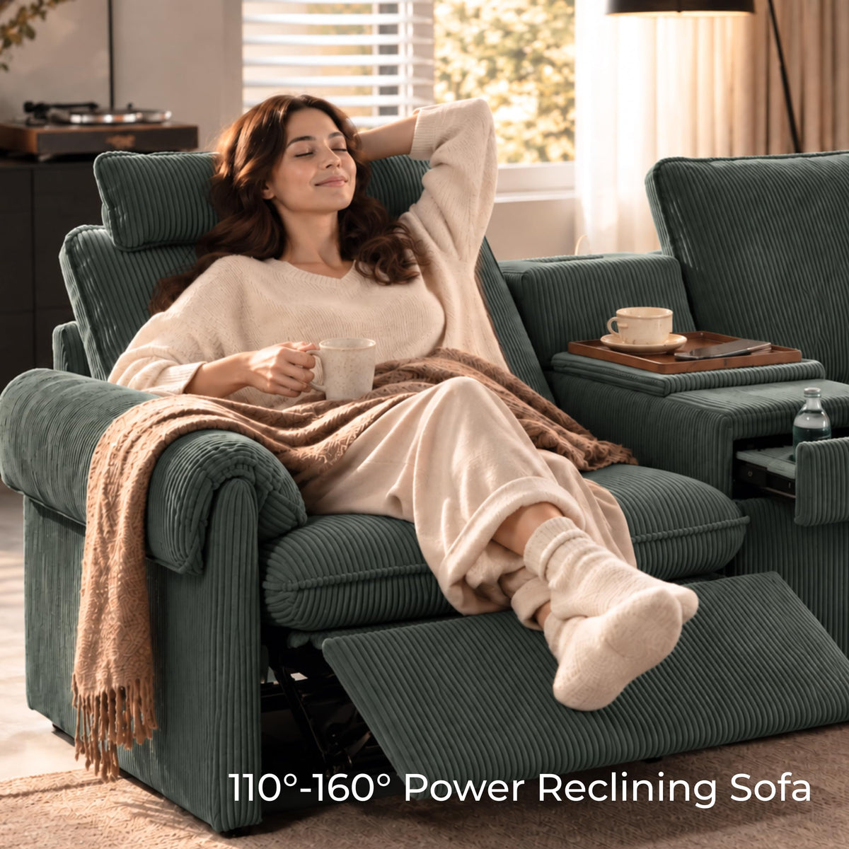 95" Modular Power Reclining Loveseat Sofa with Console, Green