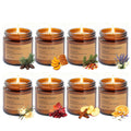 Fall Candles Gift Set - 8 Pack Vintage Amber Glass Jar Candles, Scents, Gift for Women, Aromatherapy Soy Wax