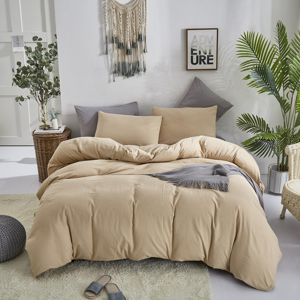 Champagne Comforter Set Bedding Set Women Solid Khaki Bed Comforter Set Plain Beige Breathable Blanket Men Light