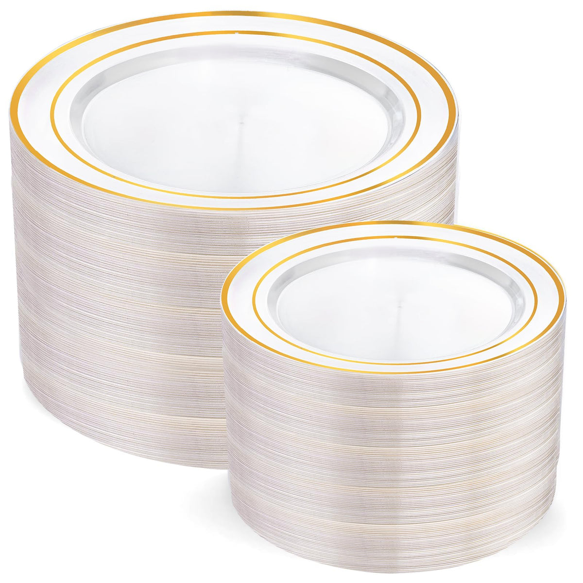 200 Pcs Clear Gold Plastic Plates - Disposable Party Plates, Gold Plate Disposable Include 100 Dinner Plate and 100