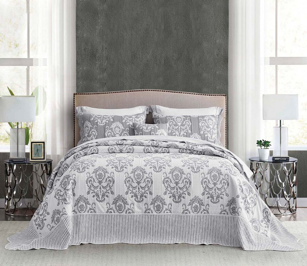 Bedspreads 128x120, Jacquard Damask, Grey
