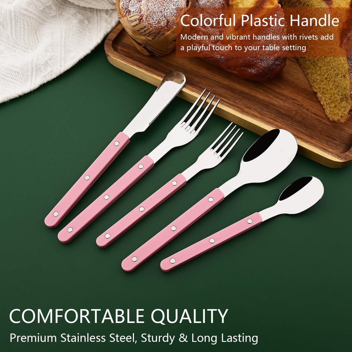30 PCS Stainless Steel Flatware Set for 6, Silverware Set with Colored Handles, Retro Style Forks Spoons and Knives