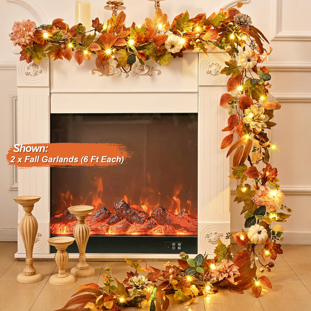 Fall Decorations, Fall Garland for Mantle with Lights