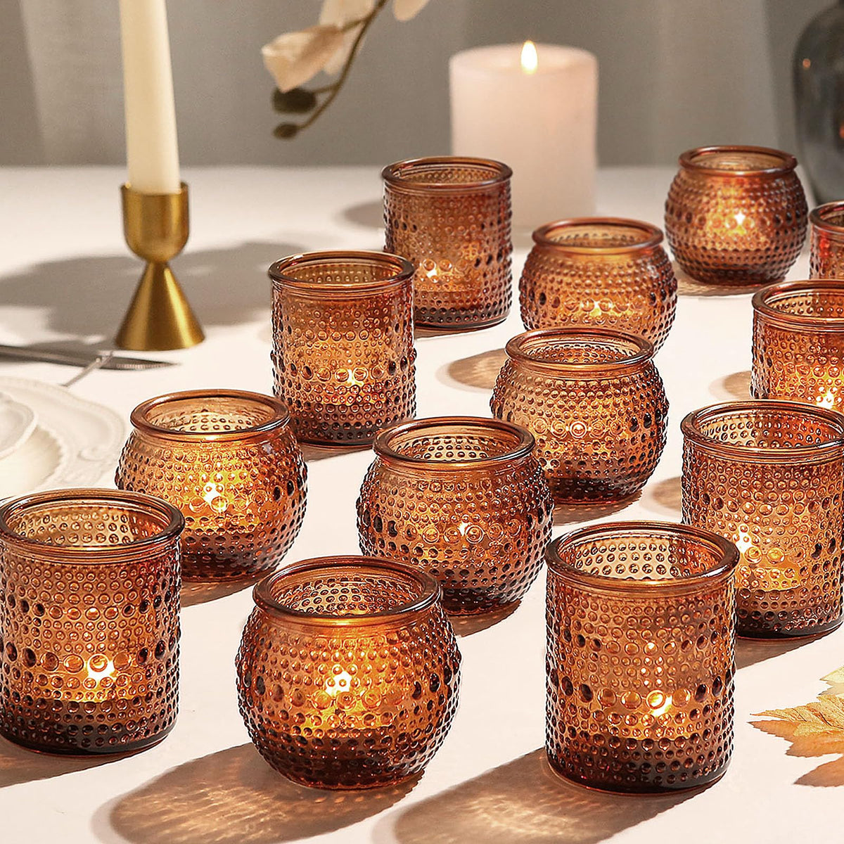 36 Pack Votive Candle Holders, Amber Hurricane Holders for Fall Centerpiece
