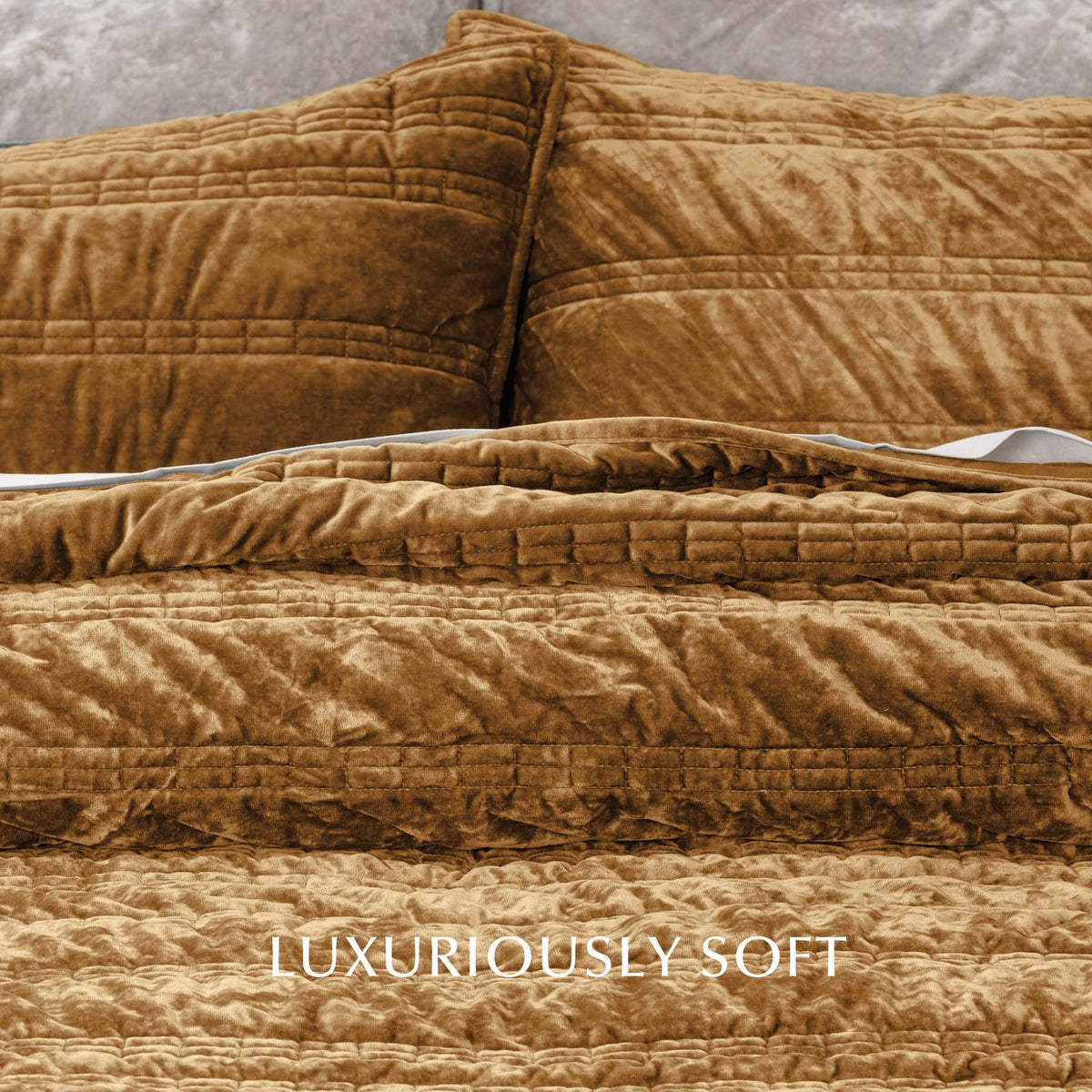 Ruched Lightweight Velvet Quilt Set, King Size, Gold Yellow