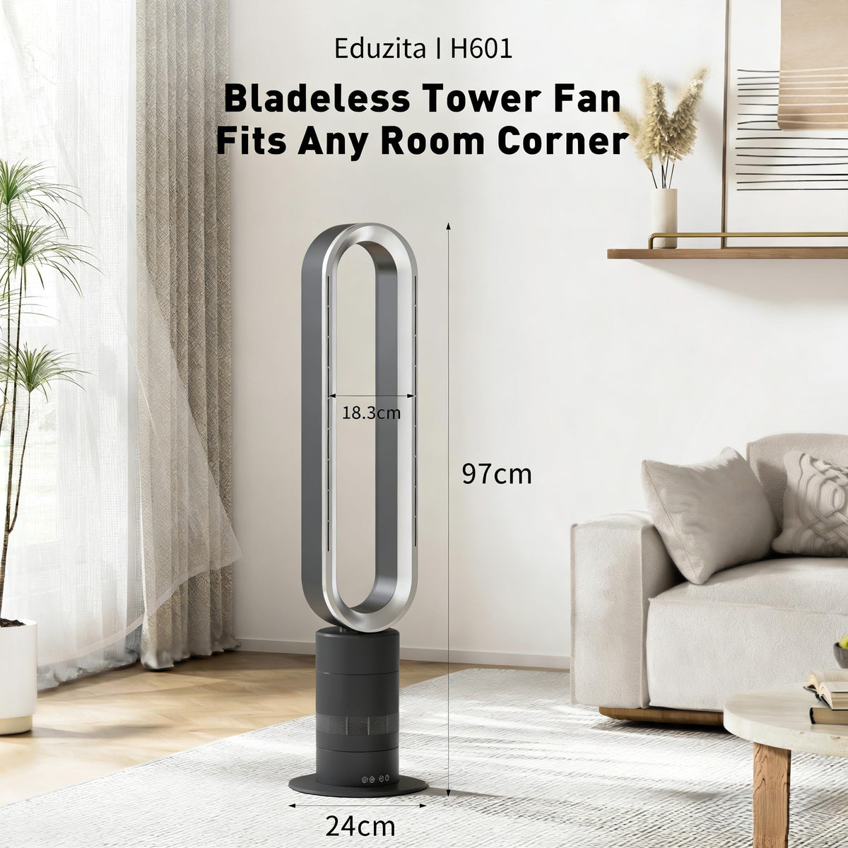 H601 Bladeless Tower Fan, Gray