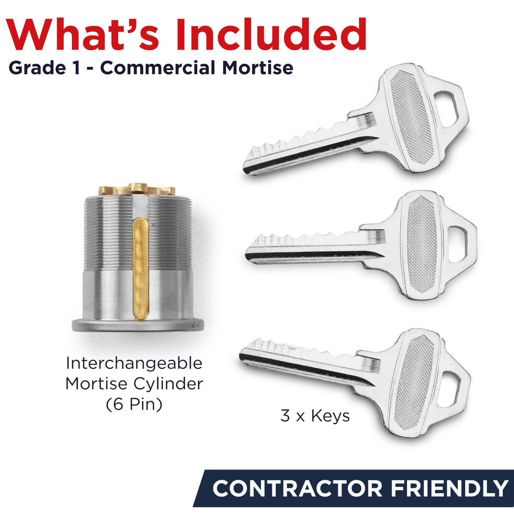 Mortise Lock Set Interior Door | Grade 1 Commercial Door Handle with Lock | ANSI Certified Mortise Cylinder Lock for