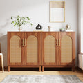 Set of 2 Rattan Sideboard Buffet with Storage, 59 Inch Accent Cabinet with Doors, Storage Cabinet , Caramel Brown