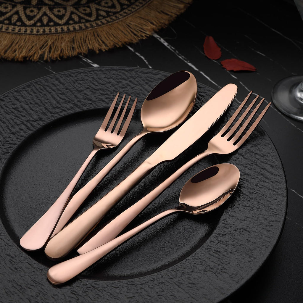 Coppery Flatware Cutlery Silverware Set 20 Pieces, Stainless Steel Colorful Utensils, Tableware Set Service for 4