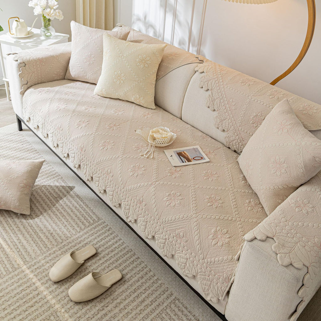 Quilted Couch Covers for Sofa Farmhouse Sofa Covers(Khaki, 28"x28")