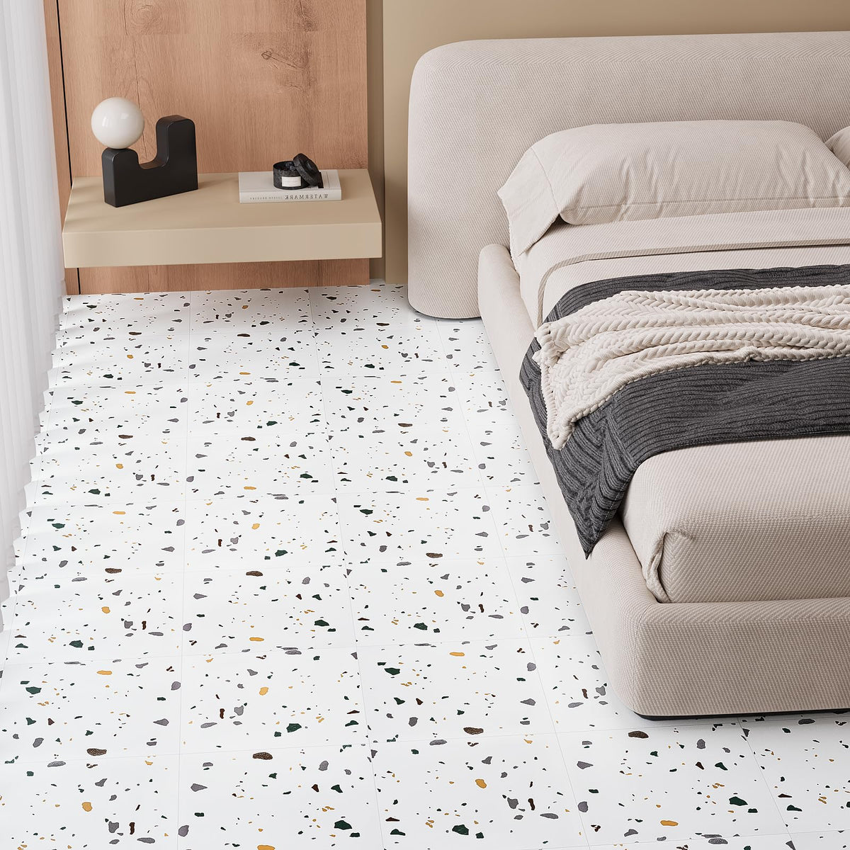 12"x12" 20 Pack Modern White Terrazzo Floor Tiles Peel and Stick Waterproof Bathroom Vinyl Flooring Sticky Tiles for