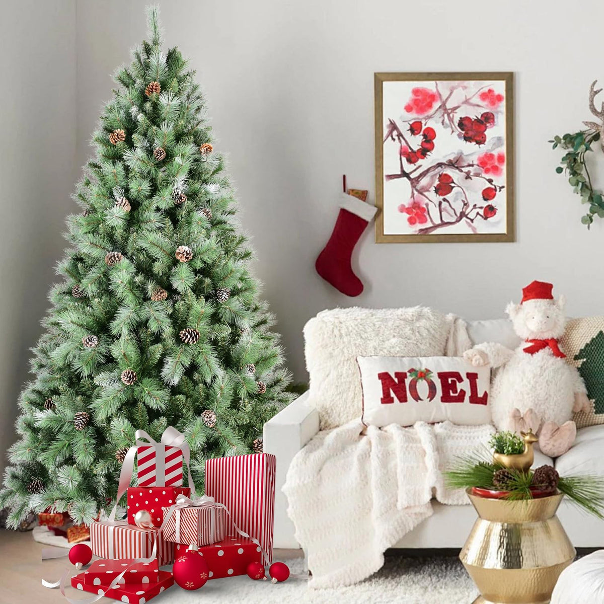 Christmas Tree, 5 to 9 ft, Pine Cones, PVC & Hard Needle, Green