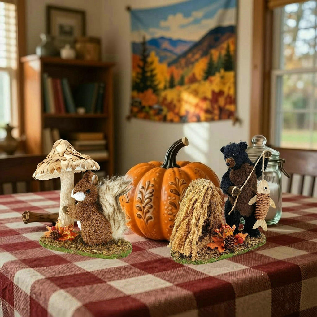 8 Inches Sisal Woodland Animals Fall Tabletop Decor Set of 2
