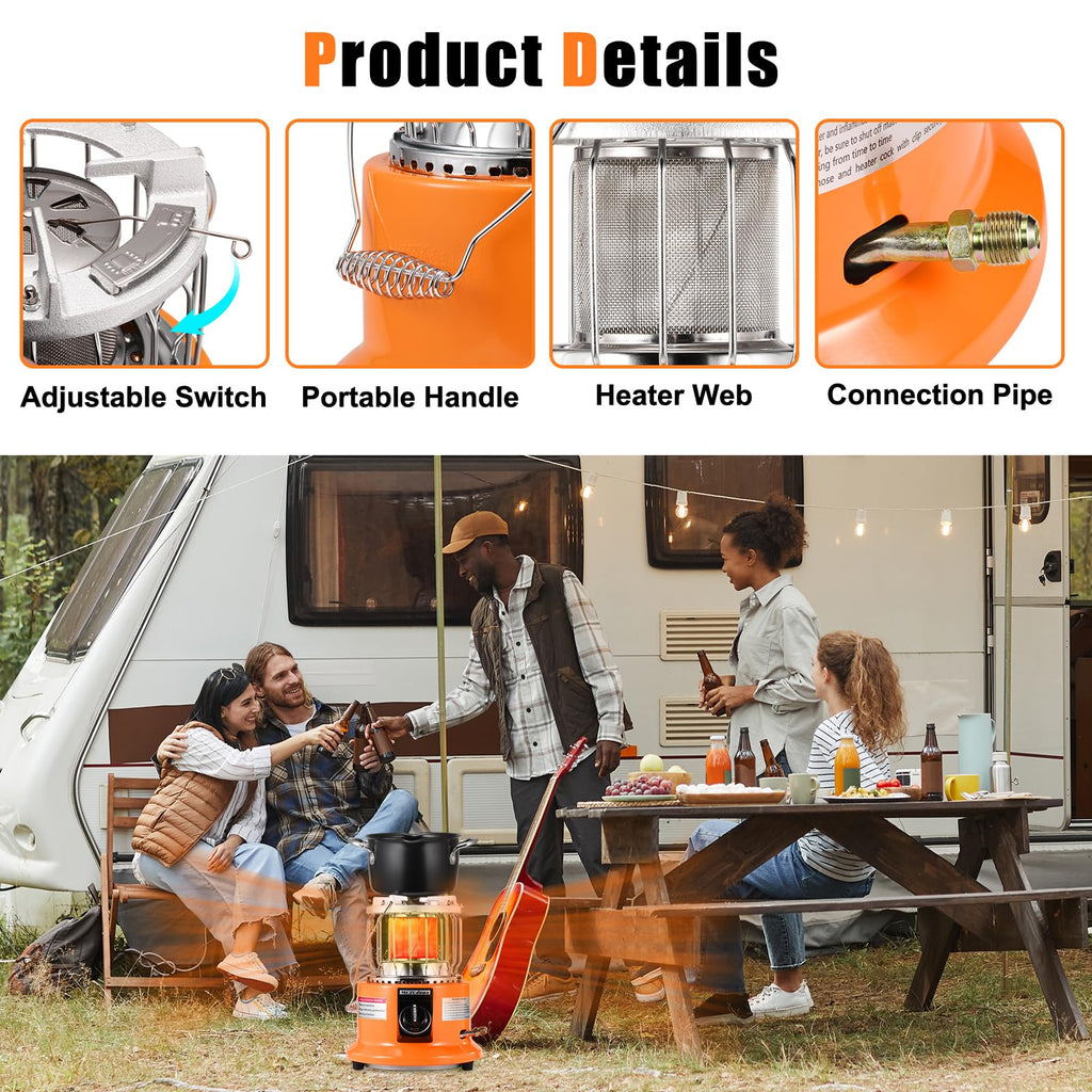 2 in 1 Propane Heater & Stove Dual Function for Outdoor Use, 13000 BTU Portable Gas Heater Compact Design with Handle
