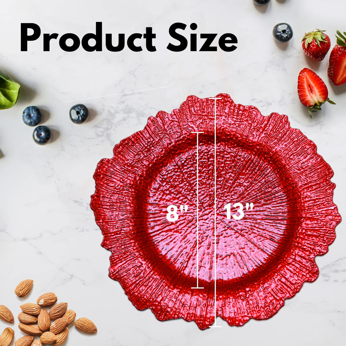 Red Reef Charger Plates, Set of 10, 13" Red Chargers for Dinner Plates