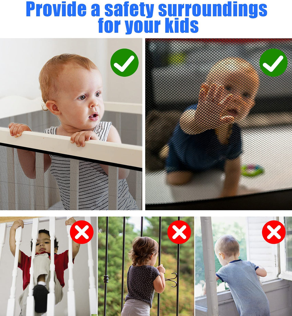 2 Sets Baby Gate for Stairs, Banister Guard for Kids, Pets, Toys, 2 Set 10 ft x 2.6 ft Mesh Netting Safety Net for