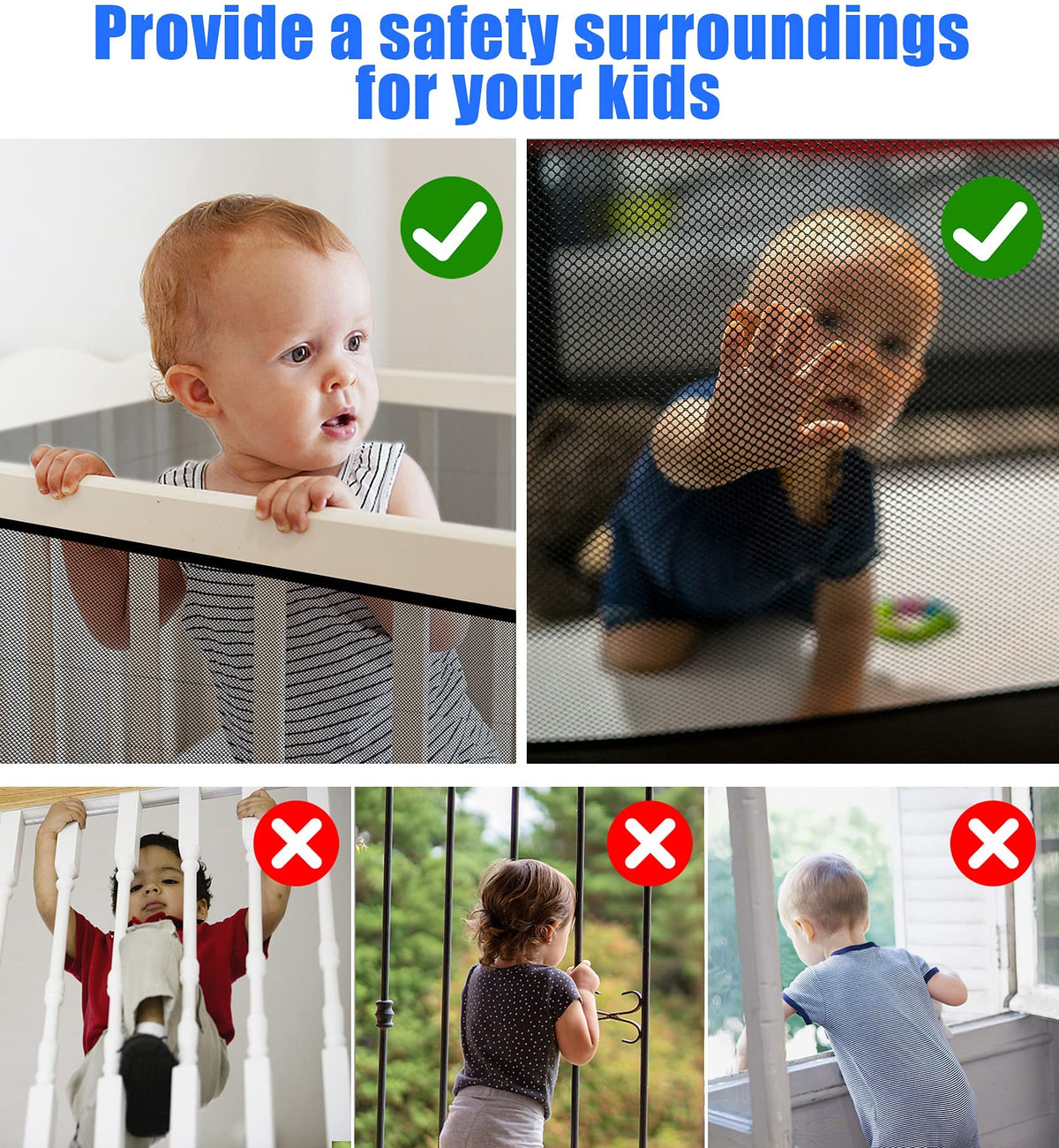 2 Sets Baby Gate for Stairs, Banister Guard for Kids, Pets, Toys, 2 Set 10 ft x 2.6 ft Mesh Netting Safety Net for
