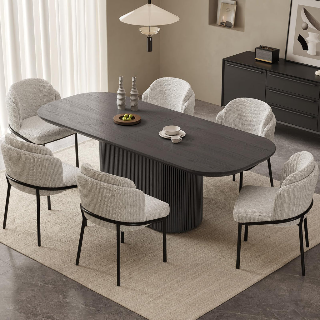 7-Piece Oval Dining Table Set, 86.61" Modern Kitchen Table with 6 Chairs, Indoor Rectangular Dining Room Table, Black