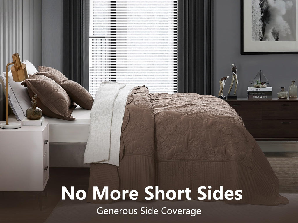 Bedspreads 128x120, Stitched Damask, Mocha