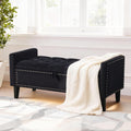 47in Velvet Storage Ottoman Bench with Arms, Upholstered Storage Bench with Wooden Legs, Storage Bench , Black