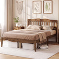 Full Size Wooden Bed Frame with Slatted Headboard, Walnut