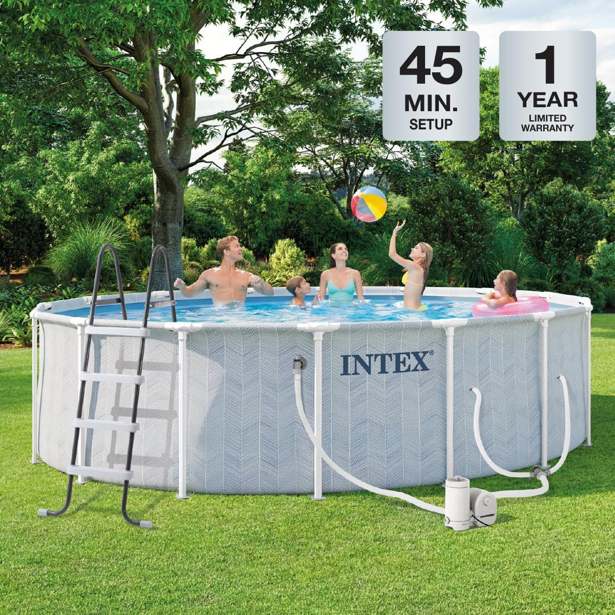 26745EP 16ft X 48in Chevron Prism Frame Premium Above Ground Swimming Pool Set with 1500 GPH Filter Pump, Removable