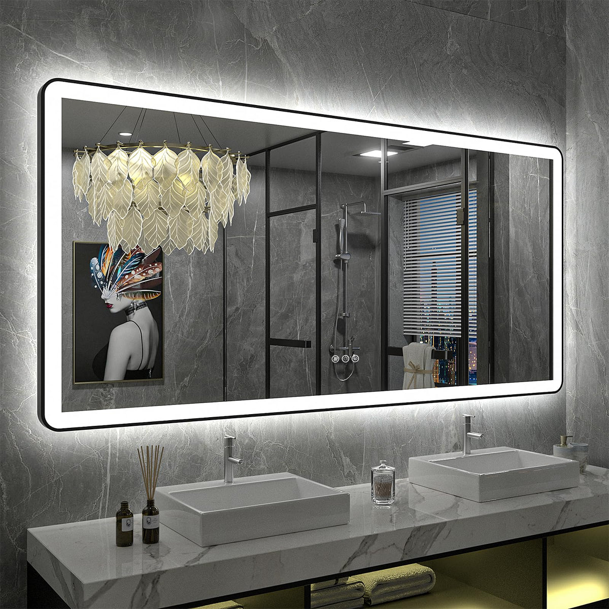 60"x30" LED Lighted Bathroom Mirror for Wall