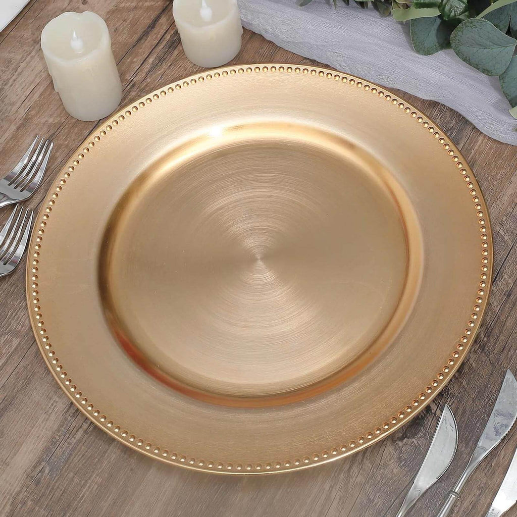 12 pcs 13" Gold Beaded Round Charger Plates for Tabletop Decor Holiday Wedding Catering Event Decoration
