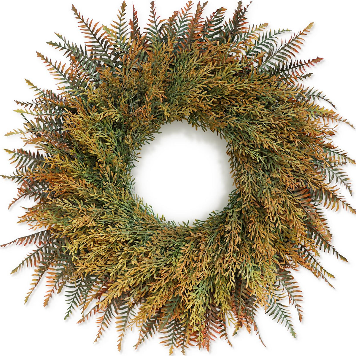 26" Large Artificial Fern Leaves Fall Wreath for Front Door (Orange-Green)