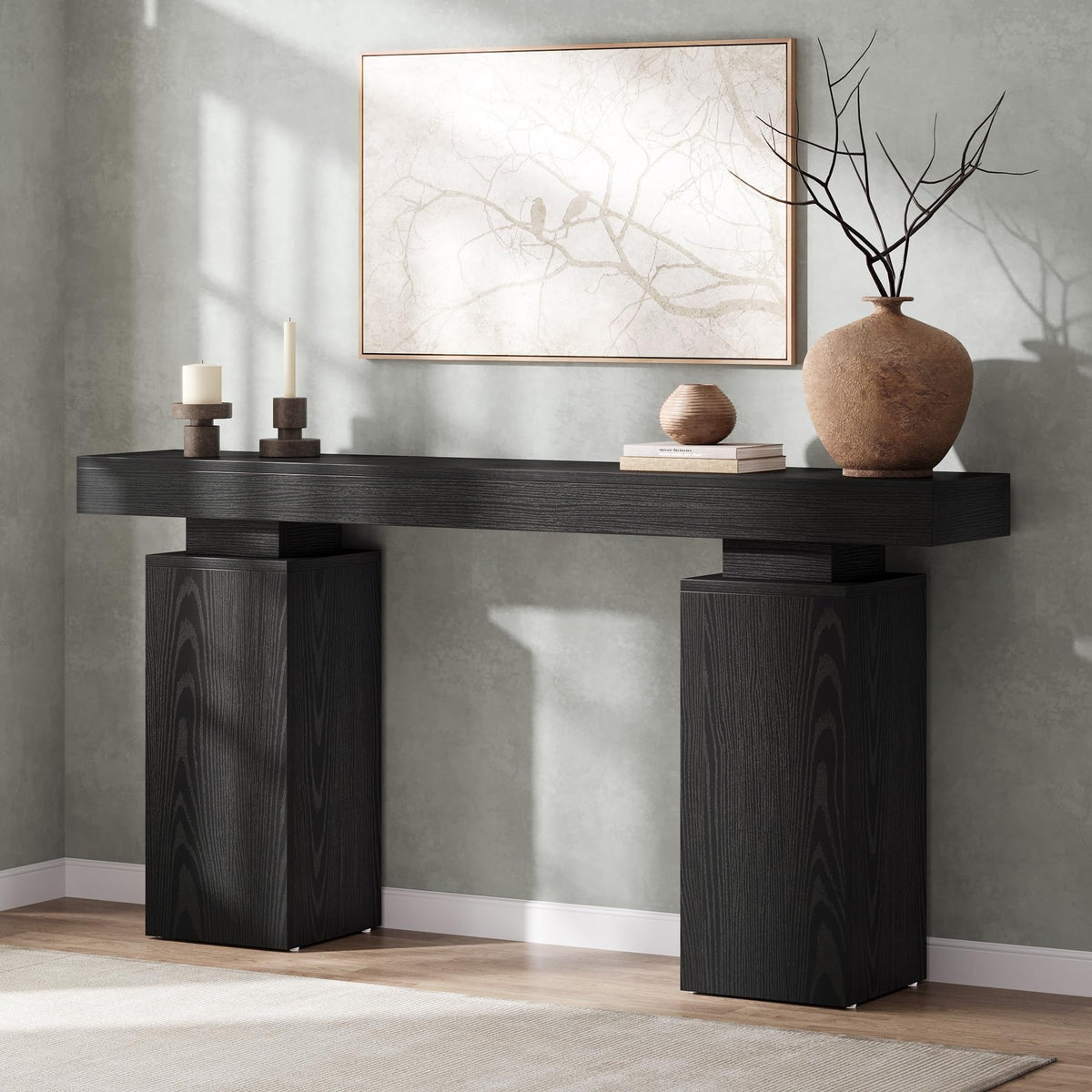 63-Inch Long Console Table, Farmhouse Entryway Table Behind Couch, Wooden Foyer Stand Entry Station, Modern Hallway