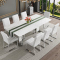 79 Inch Modern Dining Table Set for 8, White Luxury Kitchen Set with 1.8-inch Faux Marble Table Top & 8 PU Leather