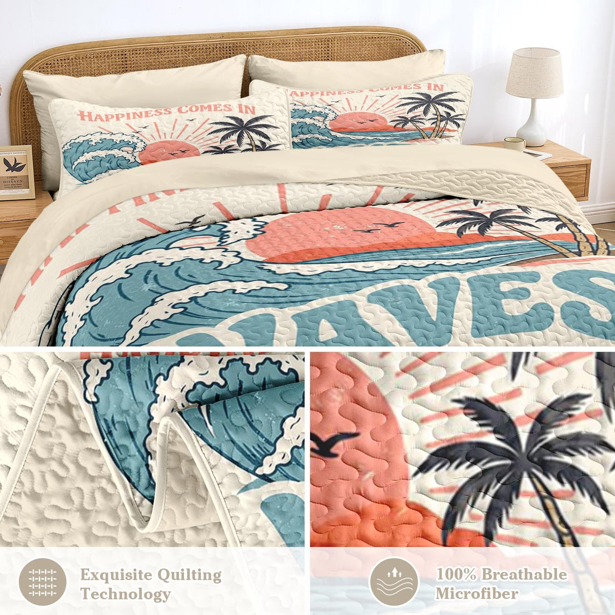 Quilt Set, 7 Pieces Beach Ocean Bedding, Bedspread