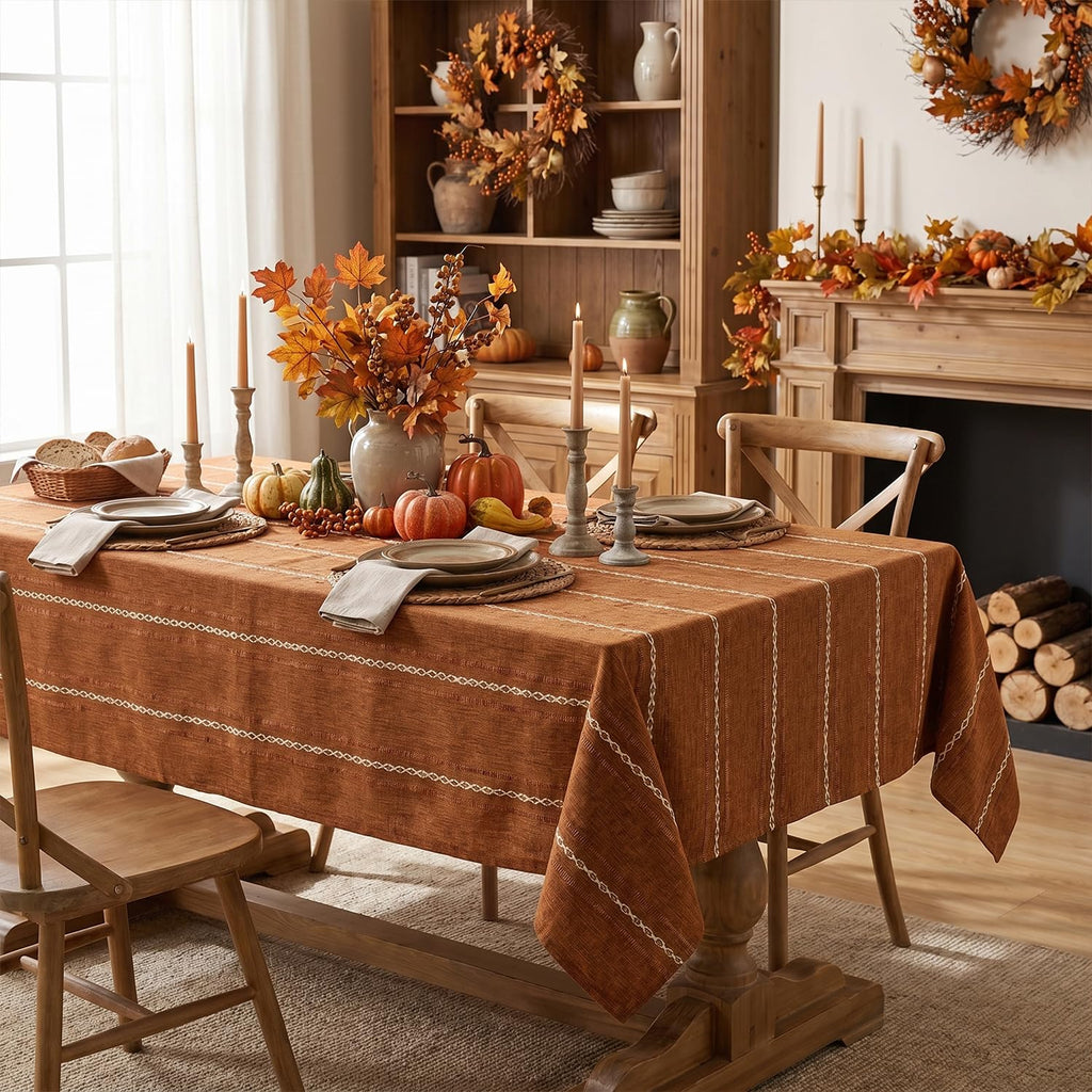 Fall Caramel Rectangular Tablecloth, 60×84 Inch, Rustic Style